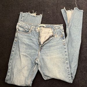 Zara light wash boyfriend jeans with split at bottom